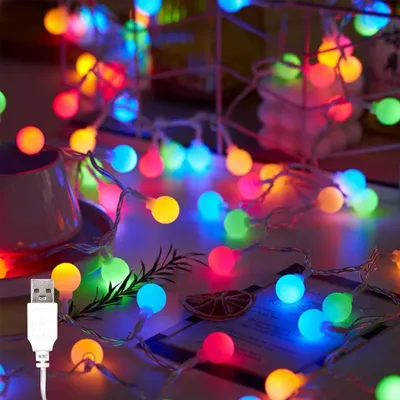 Obrázok produktu pre USB LED svetelný reťazec, 10 metrov, 80 farebných guľôčok, nepretržitý režim svietenia