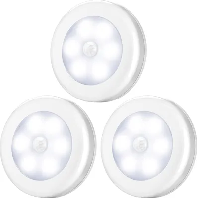 Produktbild von 3 Stück Bewegungsmelder Nachtlicht LED Weiß Schrankleuchten Batteriebetriebene für Treppe, Zimmer, Küche, Flur
