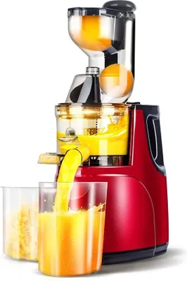 Image de Extracteur de jus à rotation lente - Pressage à froid - Extracteur de jus à aspiration lente - Machine à jus à rotation lente - Extracteur de jus à pressage à froid - Extracteur de jus cru pour agrumes - Rouge