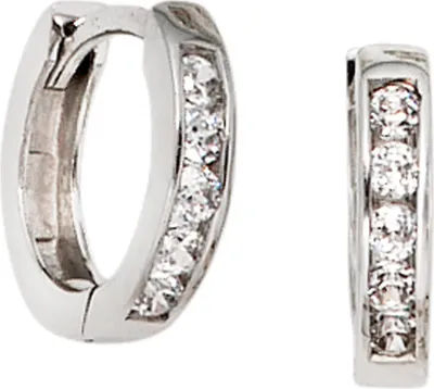 Produktbild von JOBO Creolen rund 375 Gold Weißgold 10 Zirkonia Ohrringe