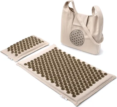 Produktbild von Akupressurmatte 70x45cm mit Kissen und Tasche - nachhaltiges Akupunkturmatte Set aus Leinenstoff und Kokosfasern