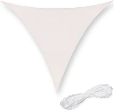 Zdjęcie produktu dla Relaxdays – trójkątny parasol ogrodowy, 2x2x2 m, tkanina HDPE, odporny na promieniowanie UV, wklęsły, z linkami napinającymi, biały