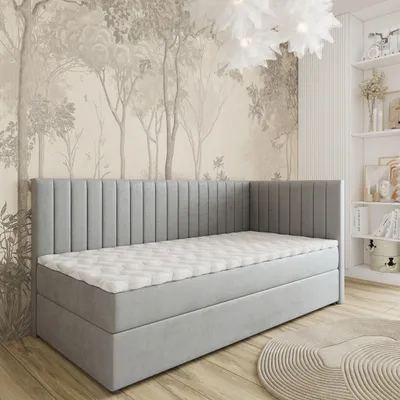 Produktbild von Masseno Boxspringbett ARIS 100x200 cm Komplett-Set mit Bonell Matratze und Topper, Polsterbett mit Bettkästen -Hellgrau, PAROS 05