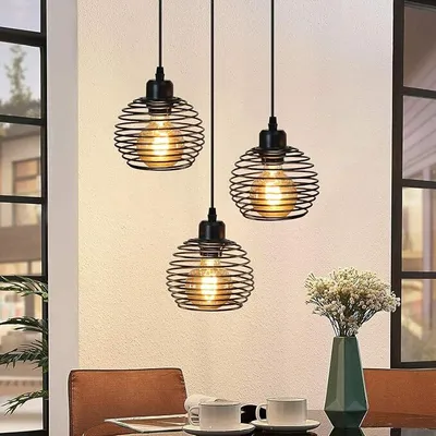 Immagine prodotto di ZMH lampada a sospensione a 3 fiamme nera lampada a sospensione vintage E27 lampada a sospensione in metallo altezza regolabile 120cm appesa per sala da pranzo tavolo da letto cucina