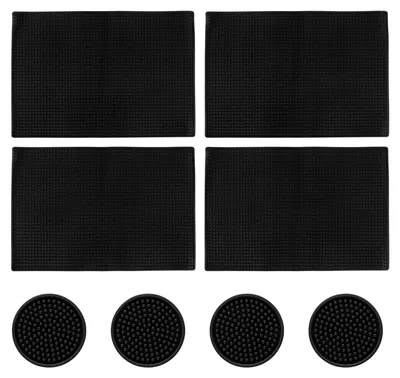 Barmatten-Set 4er, PVC, 45x30 cm, schwarz, inkl. 4 Untersetzer
