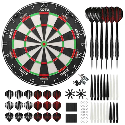 Produktbild von KOTO – King Classic Academy Dartscheibe Set, Turniermaß Sisal Dartboard mit Rotierendem Zahlenring & Klammer, Inkl. 2 Sets Steeldarts 23 g, Dart Zubehör, Dartscheibe Komplettset