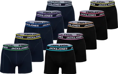Produktbild von JACK&JONES Herren Boxershorts, 10er Pack - JACLIMES SOLID TRUNKS 10 PACK, Baumwoll-Stretch, Logo Schwarz/Blau 3XL