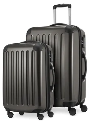 Produktbild von Alex - 2er Set Handgepäck + Mittelgroßer Koffer, Kofferset Resekofffer Trolleys Hartschale Polycarbonat glänzend,Graphit