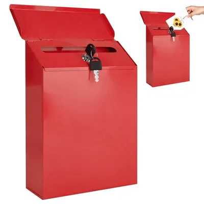 Productafbeelding van Solidchoice - Design Brievenbus Antraciet met Naamplaatje - 22x6.5x29cm - Rood