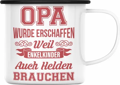 Produktbild von Trendation - Opa Geschenke Geschenk Emaille Tasse mit Spruch Opa Geschenkidee Nichte Enkel Vatertag Emaille Emaille Tasse Großvater (Schwarz)