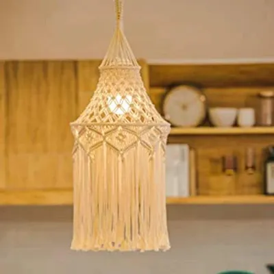 Immagine prodotto di Lampada a paralume in macramè, dimensioni 80 x 30 cm, ideale per arredamenti in stile bohémien