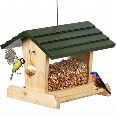 Productafbeelding van Vogelhuis van hout met houder voor mezenbolletjes, weerbestendig, 20x23x20 cm