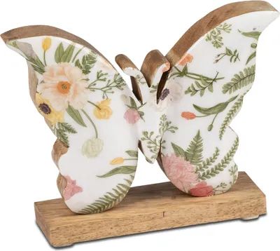 Produktbild von Dekofigur Schmetterling mit Blumenmotiv H. 11,5cm aus Mangoholz Formano F26