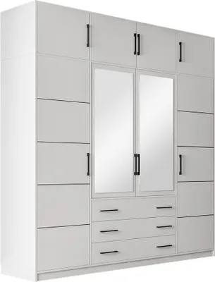 Produktbild von MIRJAN24 Drehtürenschrank Tytus mit Schrankaufsatz, Kleiderschrank mit 4-Drehtüren und 3 Schubladen, Garderobenschrank mit Spiegel (Farbe: Weiß)