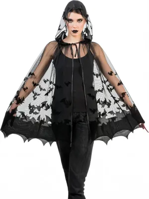 Produktbild von Schwarzer Fledermaus Umhang mit Kapuze | 78 cm