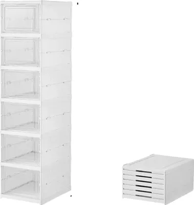 Obrázok produktu pre Skladacie stohovateľné boxy na topánky, odolný akrylový materiál, priedušný dizajn, 6 ks