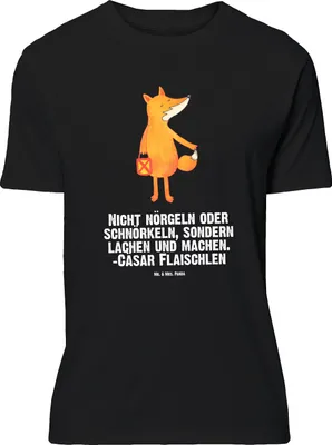 Produktbild von Mr. & Mrs. Panda Größe L T-Shirt Fuchs Laterne - Schwarz - Geschenk, Sankt Martin, mit Spruch, Positiv, Shirt, Tshirt, Gute Laune, Optimistisch