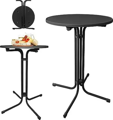 Image de NAIZY Table haute pliante Table haute de bistrot Ø 80cm ronde Indoor Outdoor Table de jardin Table de fête pour événements, bars, clubs ou restaurants(Noir)