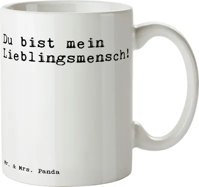 Produktbild von Mr. & Mrs. Panda Trinkbecher Du bist mein Lieblingsmensch! - Weiß - Geschenk, Bedruckte Tasse, Kaffeetasse, Liebster Mensch, Lieblingsmensch, schöne, Geschenktasse