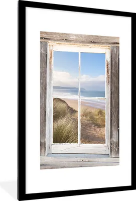 Produktbild von MuchoWow® Gerahmtes Poster Strand - Meer - Blick 60x90 cm - Poster mit Schwarzem Bilderrahmen Wandposter Rahmen Foto Bilder - Dekoration - Wandposter Wohnzimmer - Hochwertig