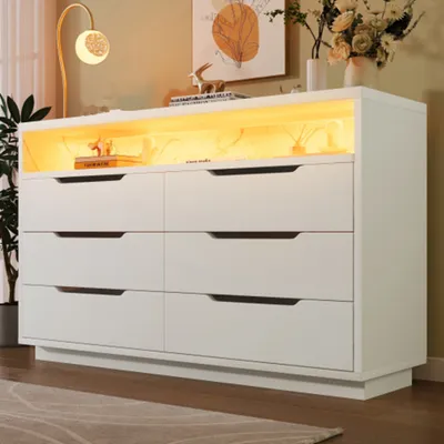 Produktbild von Sideboard Kommode mit LED-Beleuchtung und 6 Schubladen, Staufach, Moderner Schrank für Wohnzimmer und Schlafzimmer