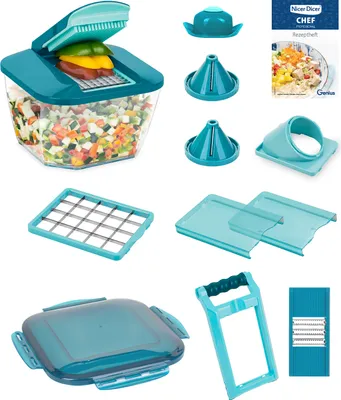 Produktbild von Nicer Dicer Chef Professional Lebensmittelschneider | Set 15-tlg. - Gemüsehobel, Deckel, Spiraleinsätze, Tomatenschneider, Julienne, Salatschneider