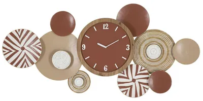 Image de Horloge Murale Bohème Chic Ethnique 50" En Fer Et Mdf Avec Composition Géométrique Ronde - Design Artistique Multicolore