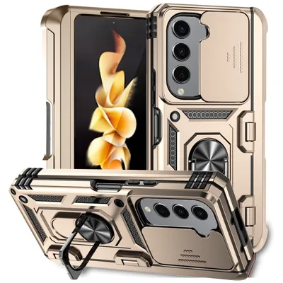 Obrázek produktu pro Pouzdro pro Samsung Galaxy Z Fold 5 dvouvrstvé pouzdro s posuvným krytem kamery a prstencovým stojánkem Zlato
