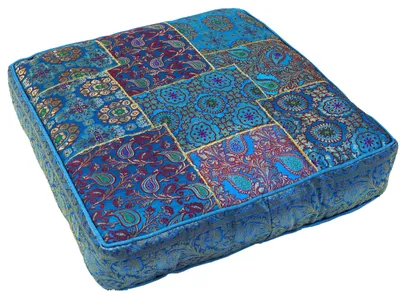 Produktbild von Orientalisches Eckiges Patchwork Kissen 50 cm, Sitzkissen, Bodenkissen mit Baumwollfüllung - Blau, Viskose, Zierkissen, Dekokissen, Sofakissen