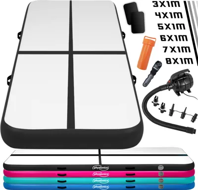 Produktbild von Physionics® Air Matte Track - 3/4/5/6/7/8m, aufblasbar, mit elektrischer Luftpumpe, Farbwahl - Turnmatte, Tumbling Matte (Schwarz, 3m)