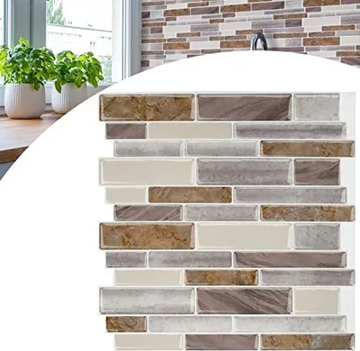 Produktbild von NAIZY Fliesenaufkleber Selbstklebende Fliesen Klebefliesen, 10 Blätter 3D Wandpaneele Fliesensticker Marmor Mosaik Design für Spritzschutz Küche und Bad Deko - 30 × 30 cm, Braun Grau