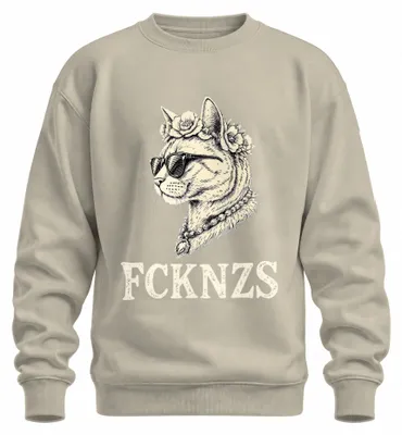 Produktbild von FCKNZS Katze Sonnenbrille Blumenkranz Retro Vintage Geschenk Sweatshirt Pullover, Natur, XXL