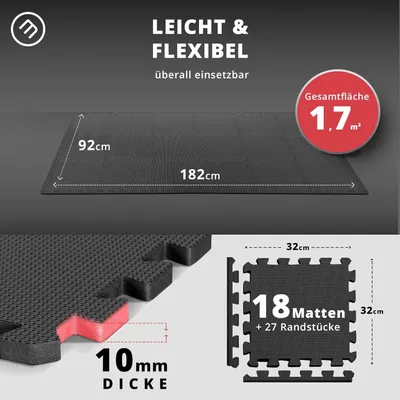 Produktbild von Puzzlematte 18-tlg. Schwarz 32x32cm – Bodenschutzmatten für Fitness & Homegym