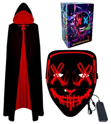LED-Halloween-Maske mit Vampirumhang, Cosplay-Kostüm, rot