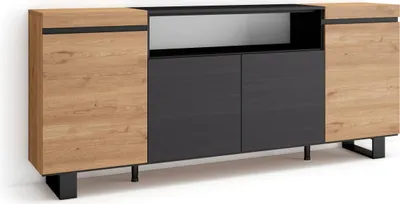 Produktbild von Sideboard, Highboard, 200x35x87cm, 4 Türen, Industriedesign, Eiche und Schwarz