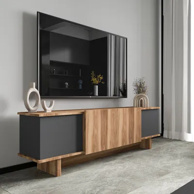 Produktbild von Skye Decor, Diana - Anthracite, Walnut, TV-Ständer, Anthrazit, 100 % MELAMINBESCHICHTETE SPANPLATTEN, 180 x 33 x 50 cm
