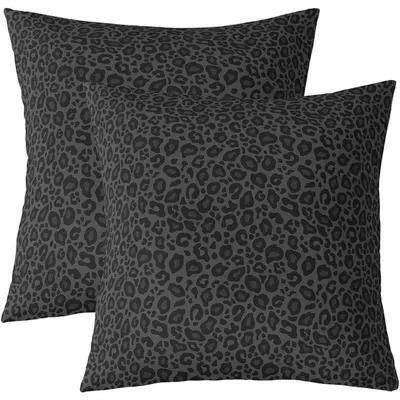 Immagine prodotto di Cuscino decorativo con stampa leopardata, colore grigio, 40x40 cm, confezione da 2, realizzato in poliestere