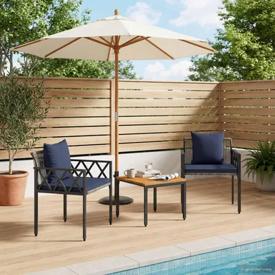 Produktbild von Möbel Gartenmöbel-Set 3 Stk. Grau und Marineblau Poly-Rattan - Gartenmöbelgarnituren &50461