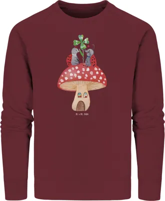 Produktbild von Mr. & Mrs. Panda Baumwoll Pullover Marienkäfer Fliegenpilz Größe XL - Burgundy - Geschenk, Haus, Sweater, Sweatshirt, Pulli, Wohnung, Lustige Sprüche, Fleigenpilzhaus
