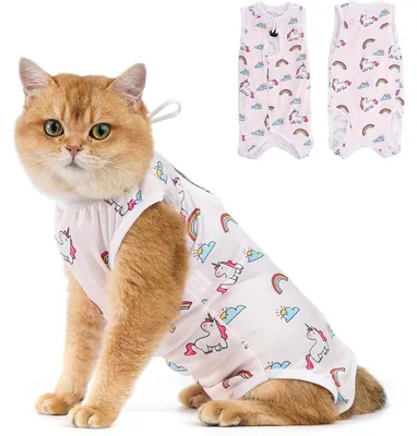 Productafbeelding van Kattenpak na operatie, herstelpak van modal, bescherming tegen lekkage, maat S, met eenhoornprint