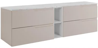 Produktbild von RODAN | Waschbeckenunterschrank Kaschmir 140 cm - Tischplatte in Weißmarmoroptik - 4 Schubladen - Hängend - Eingebautes weißes Regal - MODERN