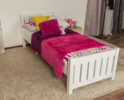 Produktbild von Kinderbett / Jugendbett  Buche massiv Vollholz weiß 107, inkl. Lattenrost - Abmessung 80 x 200 cm