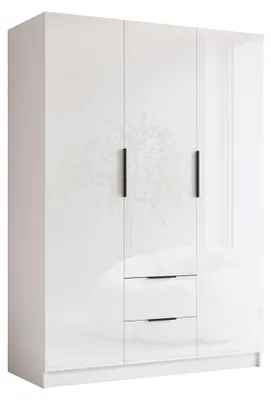Produktbild von MIRJAN24 Kleiderschrank Calwi I 150, Schlafzimmer, Drehtürenschrank, mit Kleiderstange, Modern, Garderobenschrank, Metallgriffe (Farbe: Weiß / Weiß Hochglanz + Schwarz)