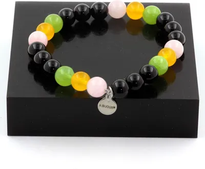 Immagine prodotto di Bracciale di perle di agata gialla + quarzo rosa + peridoto + agata nera 8 mm