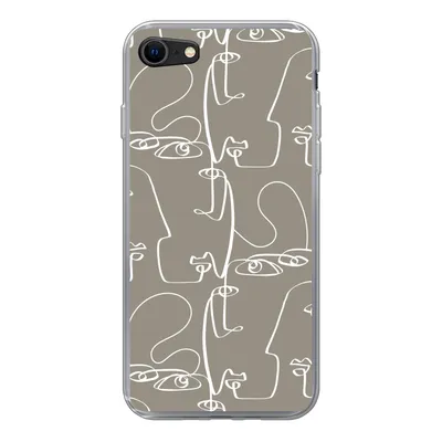 Produktbild von MuchoWow® Handyhülle Schutzhülle Hülle für iPhone 7 Muster - Kopf - Strichzeichnung Silikon Softcase Handy Hülle - Kartenhalter