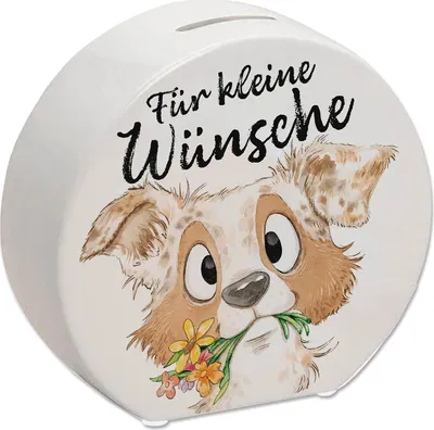 Produktbild von Hund Spardose mit Spruch Für kleine Wünsche