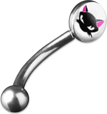 Produktbild von viva-adorno 1 Stück Piercing Banane Augenbrauenpiercing Logo Dome Rückseite flach 316L Chirurgenstahl 20 Motive Z378, S11 Katze