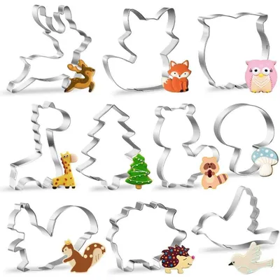 Imagen del producto de Moldes para galletas con forma de animales, 10 unidades, animales del bosque, acero inoxidable, cortadores para galletas