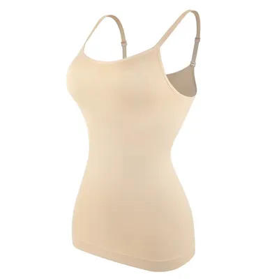 Obrázek produktu pro Tvarující dámské tílko z nylonu s kulatým výstřihem, velikost 2XL, dámské pohodlné tvarovací oblečení s nastavitelnými ramínky - VITATEE Beige
