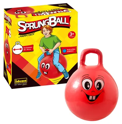 Produktbild von Idena Sprungball Happy Face rot, Durchmesser 45-50 cm, belastbar bis 50 kg, ideal für Sommer und Kindergarten